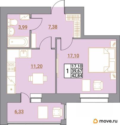 1-комн. квартира, 41.84 м&sup2;