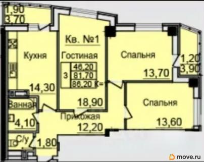 3-комн. квартира, 81.7 м&sup2;
