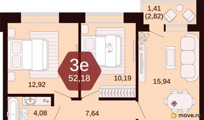 2-комн. квартира, 52.18 м&sup2;