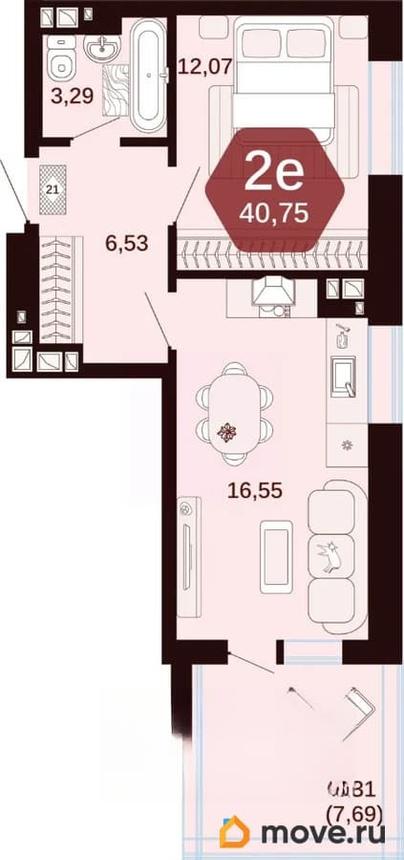 1-комн. квартира, 40.75 м&sup2;
