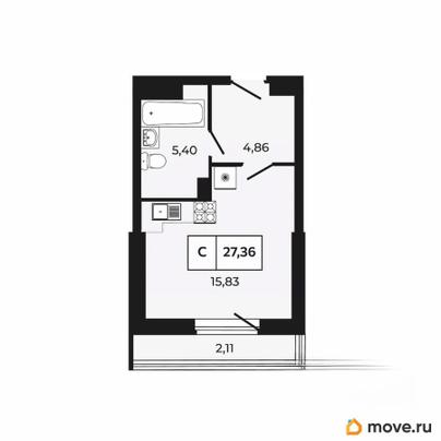 студия, 27.36 м&sup2;