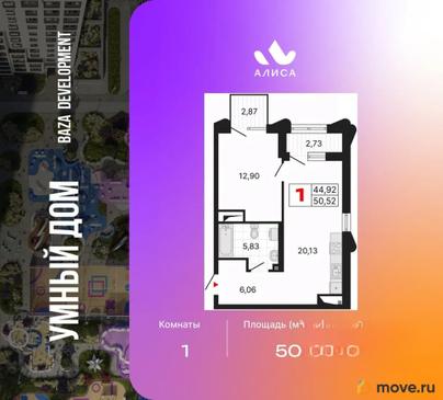 1-комн. квартира, 50.52 м&sup2;