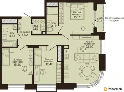 3-комн. квартира, 85.74 м&sup2;
