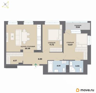 2-комн. квартира, 71.31 м&sup2;