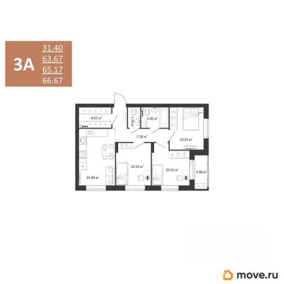 3-комн. квартира, 65.17 м&sup2;