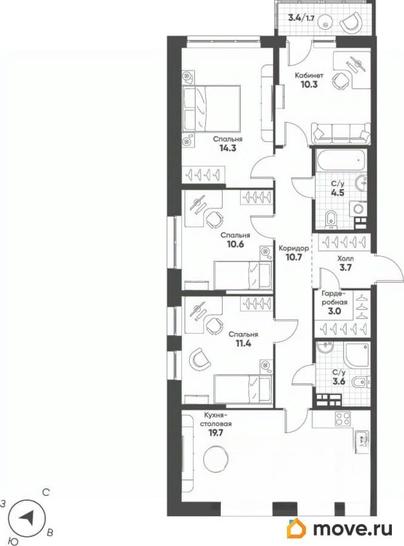 4-комн. квартира, 93.5 м&sup2;