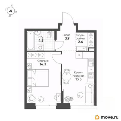 1-комн. квартира, 38.8 м&sup2;