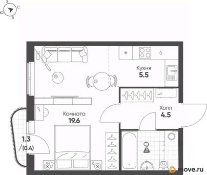 студия, 34.4 м&sup2;