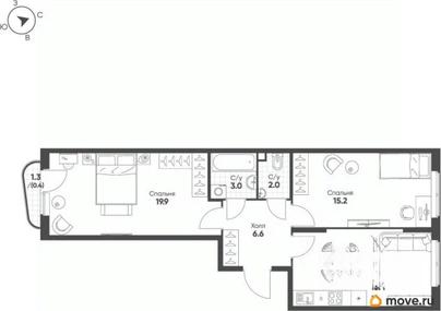 2-комн. квартира, 62.5 м&sup2;