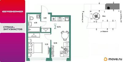 2-комн. квартира, 35.74 м&sup2;