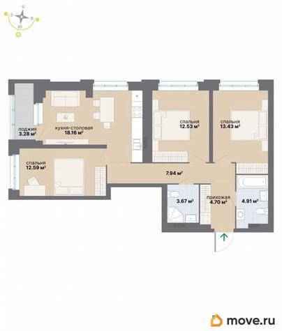 3-комн. квартира, 81.21 м&sup2;