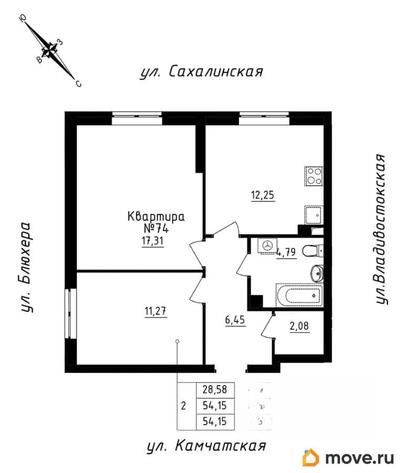 2-комн. квартира, 54.15 м&sup2;