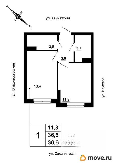 1-комн. квартира, 36.6 м&sup2;