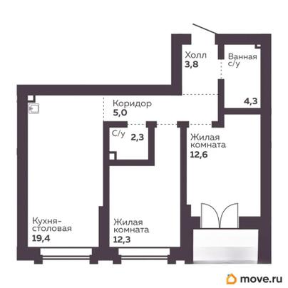 2-комн. квартира, 59.7 м&sup2;