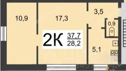 2-комн. квартира, 37.7 м&sup2;