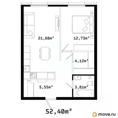 1-комн. квартира, 51.5 м&sup2;
