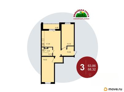 3-комн. квартира, 68.32 м&sup2;