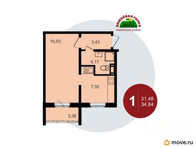 1-комн. квартира, 34.84 м&sup2;