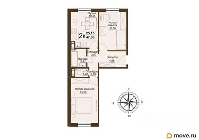 2-комн. квартира, 50.2 м&sup2;