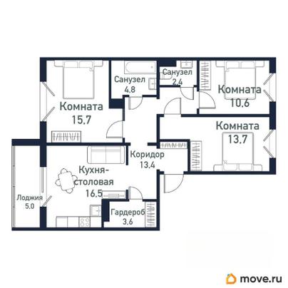 3-комн. квартира, 82.9 м&sup2;