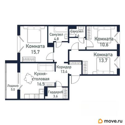 3-комн. квартира, 82.6 м&sup2;