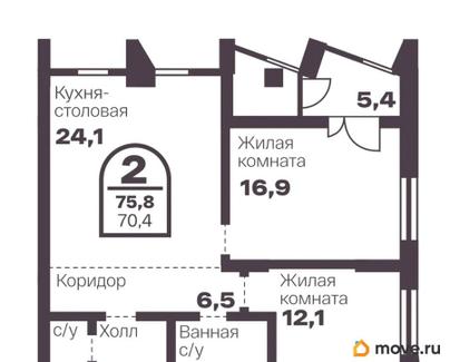 2-комн. квартира, 70.4 м&sup2;