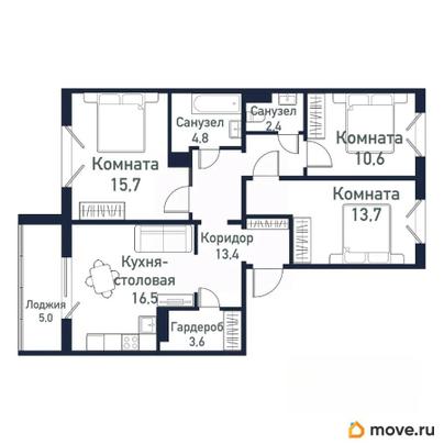 3-комн. квартира, 80.3 м&sup2;