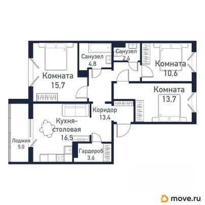 3-комн. квартира, 80.7 м&sup2;