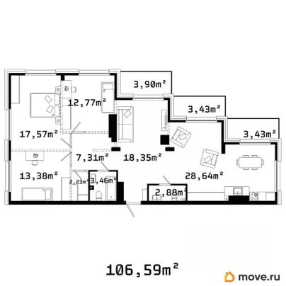 3-комн. квартира, 110.8 м&sup2;