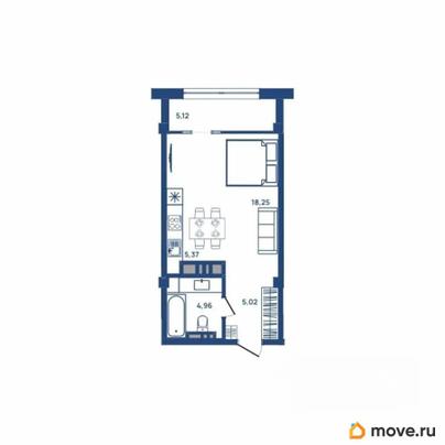 1-комн. квартира, 33.8 м&sup2;