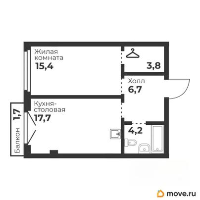 1-комн. квартира, 47.8 м&sup2;
