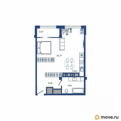 1-комн. квартира, 55.4 м&sup2;