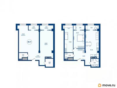 3-комн. квартира, 89.11 м&sup2;