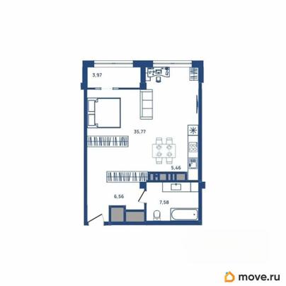 1-комн. квартира, 55.6 м&sup2;