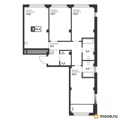 3-комн. квартира, 95.4 м&sup2;