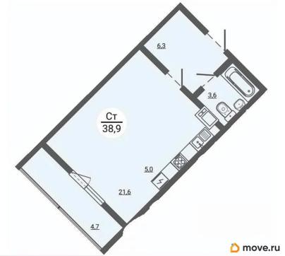1-комн. квартира, 39.25 м&sup2;