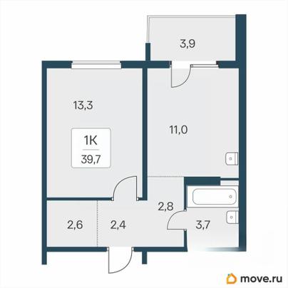 1-комн. квартира, 39.7 м&sup2;