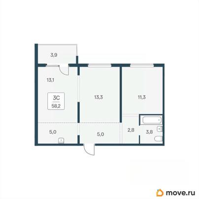 2-комн. квартира, 58.2 м&sup2;