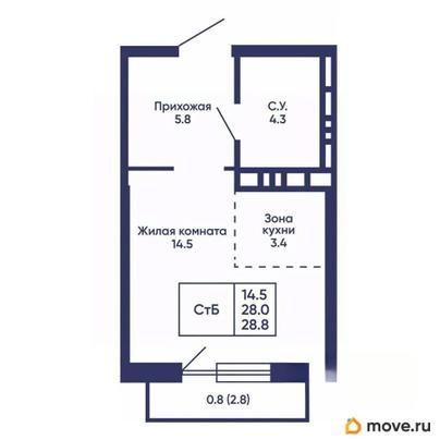 студия, 28.8 м&sup2;