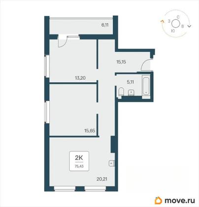 2-комн. апартаменты, 74.4 м&sup2;