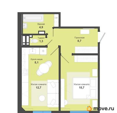2-комн. квартира, 51.6 м&sup2;