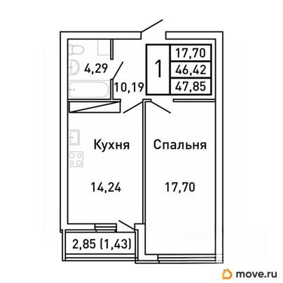 1-комн. квартира, 47.8 м&sup2;