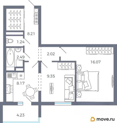 2-комн. квартира, 49.67 м&sup2;