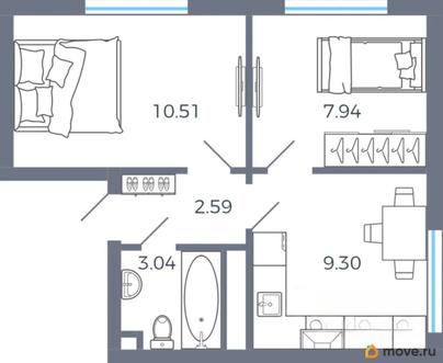 2-комн. квартира, 33.38 м&sup2;