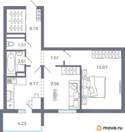 2-комн. квартира, 49.6 м&sup2;