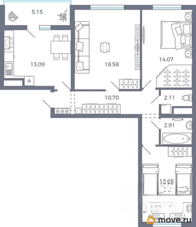 3-комн. квартира, 77.69 м&sup2;