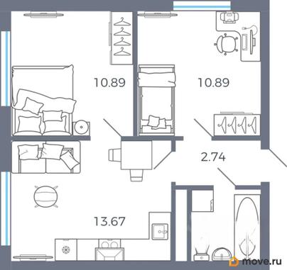 2-комн. квартира, 41.82 м&sup2;