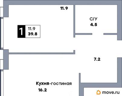 1-комн. квартира, 39.8 м&sup2;