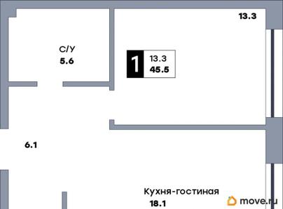 1-комн. квартира, 45.5 м&sup2;