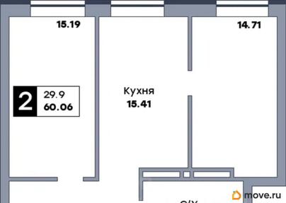 2-комн. квартира, 60.06 м&sup2;